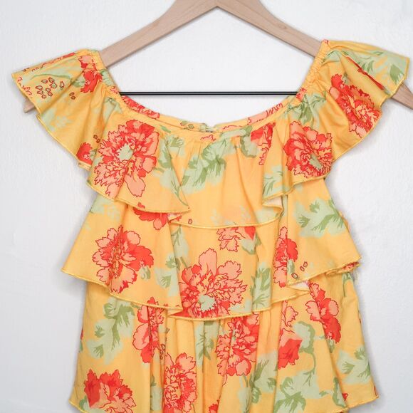 Peek Girls Romper Size 12 Orange Floral Tiered Easter Spring Summer Vacation - Picture 5 of 7